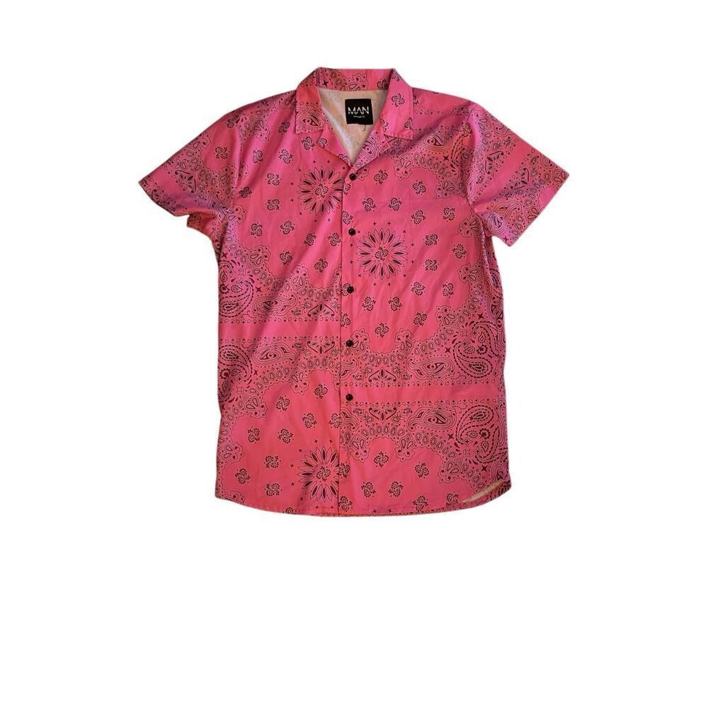 BOOHOO MAN BANDANA PRINT BUTTON UP
